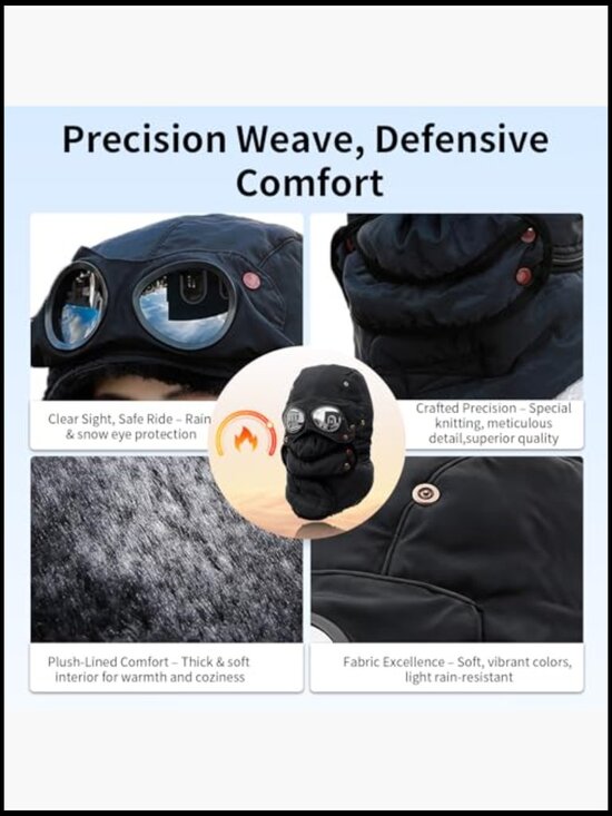 Winter Thermal Hat with Built-in Goggles, Adjustable Trapper Hat for Skiing